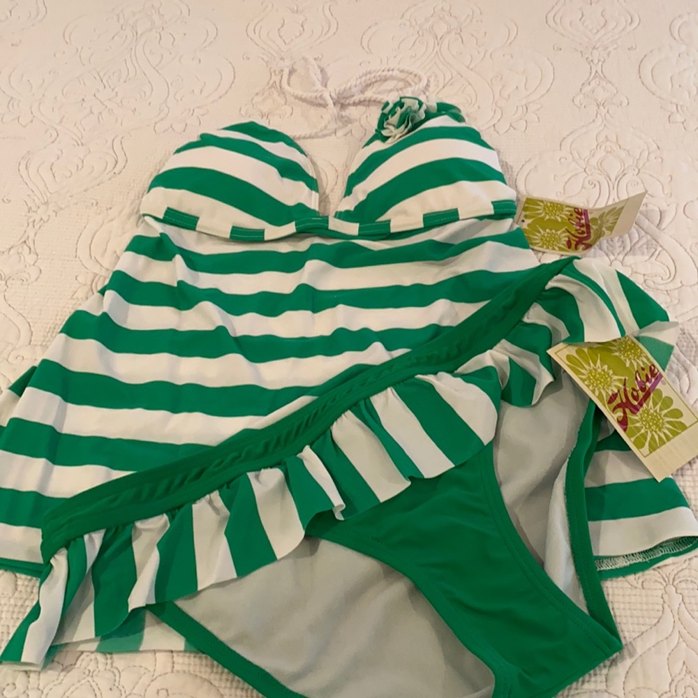 Hobie Striped Tankini NWT Size XL Green